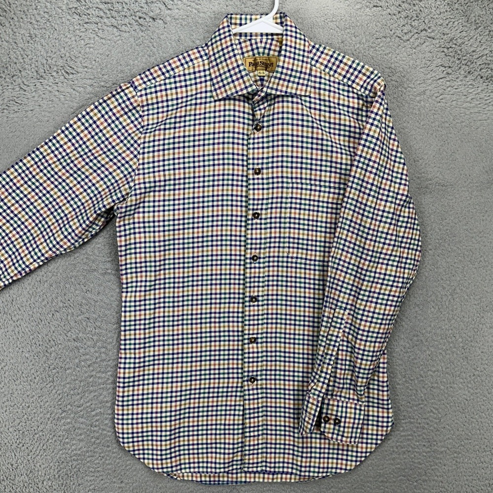 Paul Stuart Mens‎ Dress Shirt Medium 15.5-34 Multi Plaid Button Up Long Sleeve